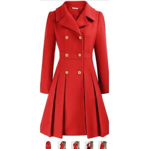 GRACE KARIN Women Lapel Double-Breasted Trench Coat Jacket Teal Red XL / New!!